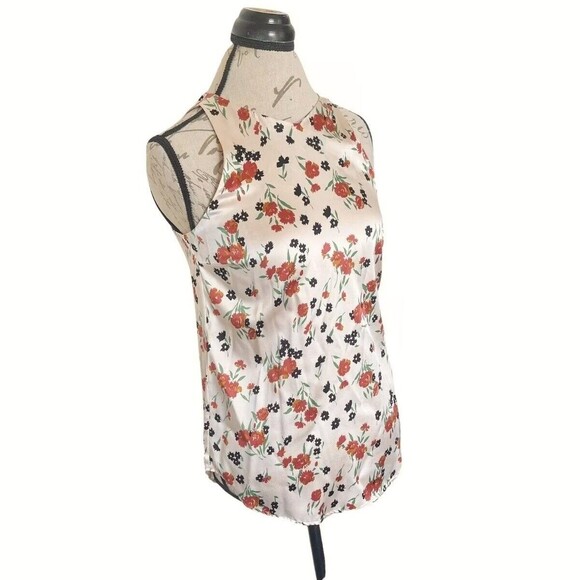 A.L.C Womens Silk Print Blouse Sz 2 Sleeveless Boho Button Anise Top  Metallic - Picture 4 of 12